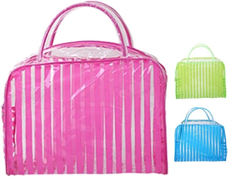 Waterproof PVC Travel Makeup Organizer Toiletry Bag Striped Design Cosmetic Storage Pouch - Image 1